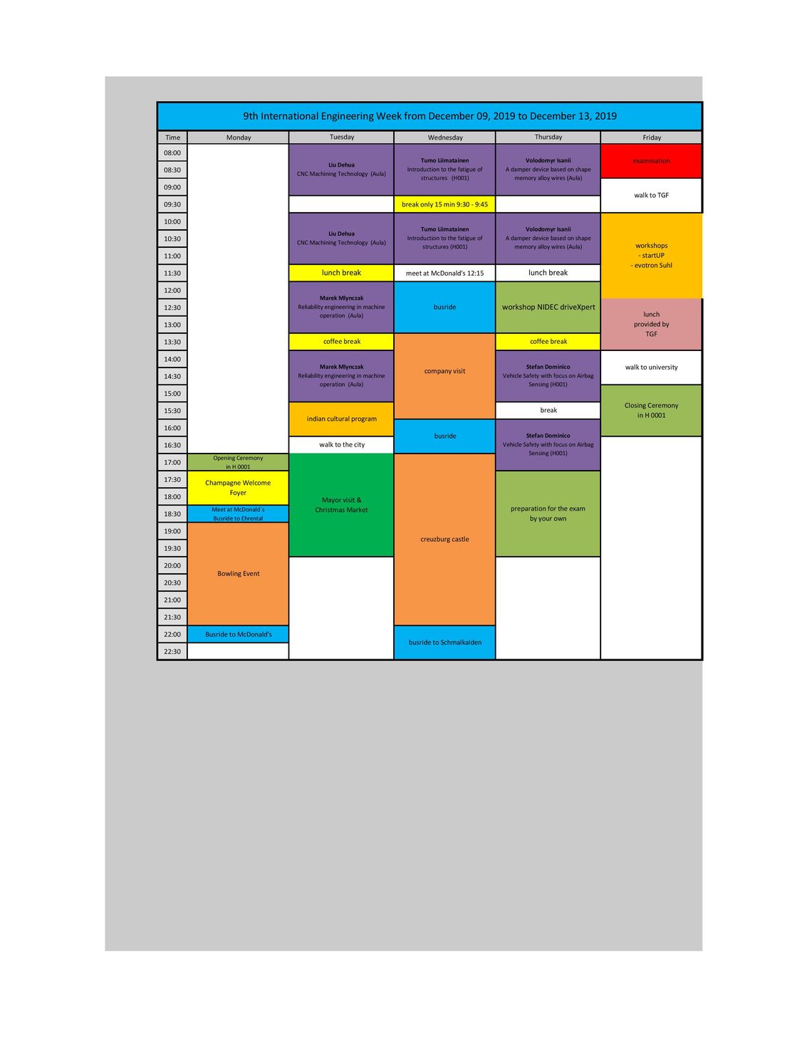 Schedule IEW 2019 Group Red, Blue and Green