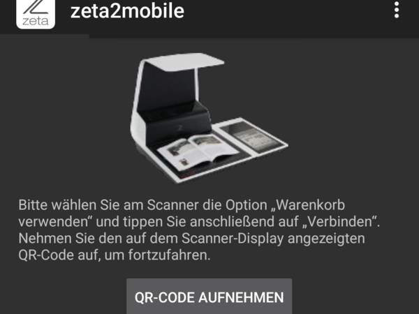 Screenshot: Startbildschirm der App "zeta2mobile" auf dem Smartphone