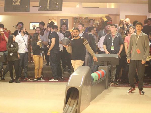 Participants play bowling