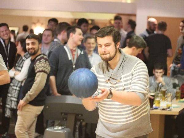 Participants play bowling