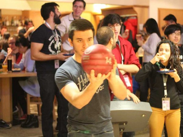 Participants play bowling