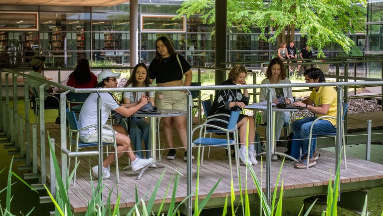 Studierende auf der Leseinsel der Hochschule Schmalkalden
