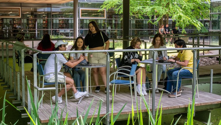 Studierende auf der Leseinsel an der Hochschule Schmalkalden
