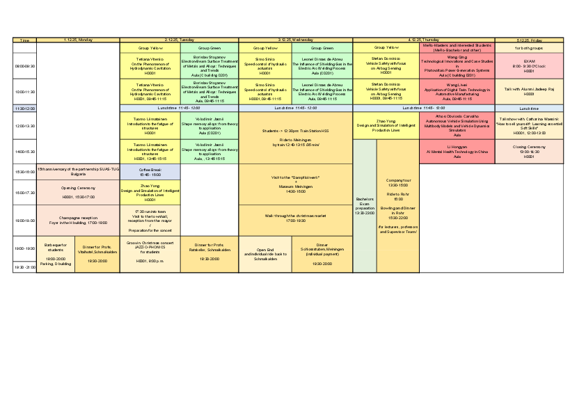 Schedule for the week with all of our program points.