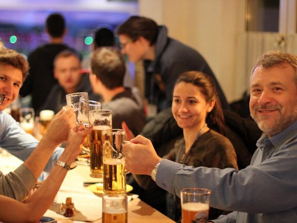 Professor Kolev and participants toast 