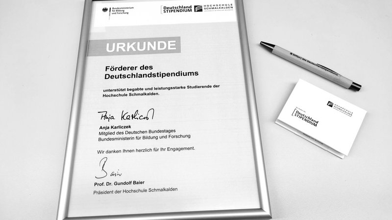 Urkunde für Förderer des Deutschlandstipendiums