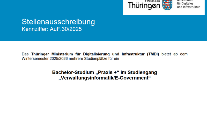 Stellenausschreibung Bachelor-Studium „Praxis +“ im Studiengang „Verwaltungsinformatik/E-Government“
