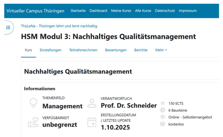 Informationsgrafik HSM Moduk 3: Nachhaltiges Qualitätsmanagement