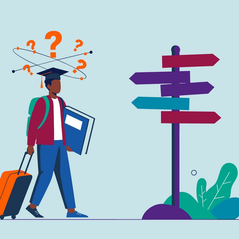 Illustration eines Menschen mit Fragezeichen auf dem Kopf