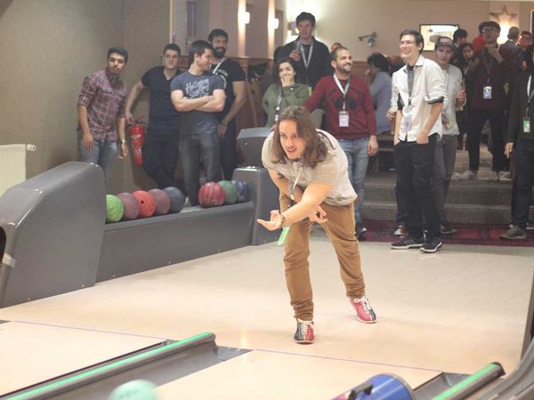 Participants play bowling