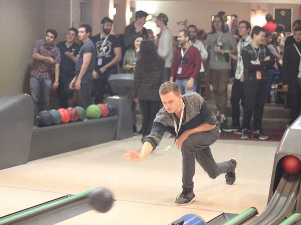 Participants play bowling