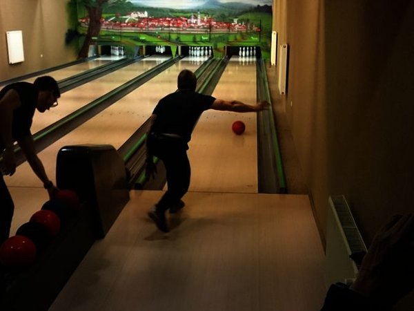 Participants play bowling