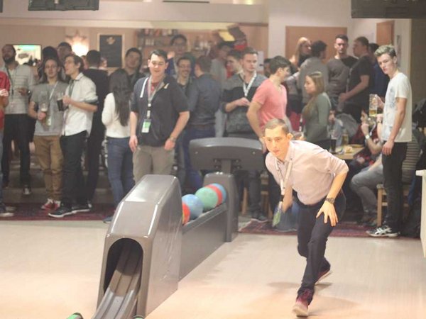 Participants play bowling
