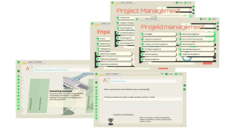 Gegenwärtiges Layout des Digitalkurses, Einstiegs- und Inhaltseiten, Lernkontrolle