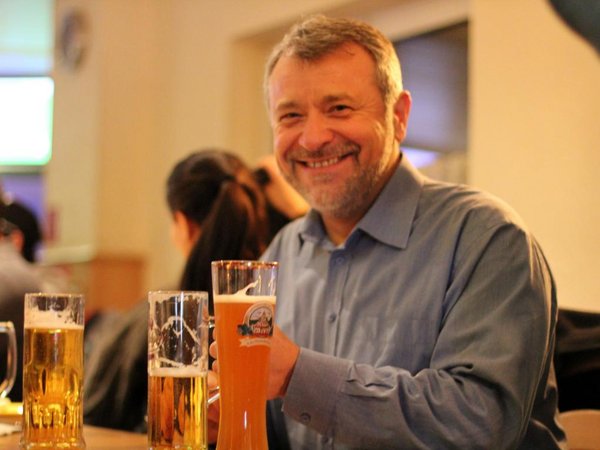 Professor Kolev drinking 