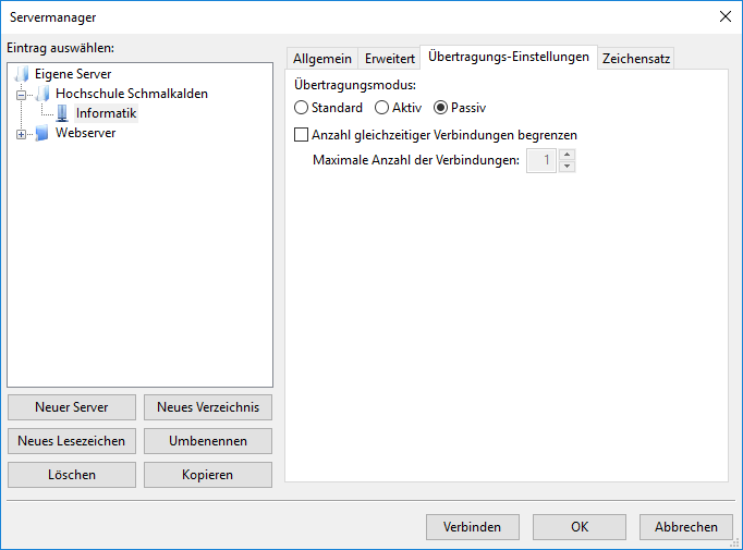 Einstellungen FileZilla - Übertragungs-Einstellungen