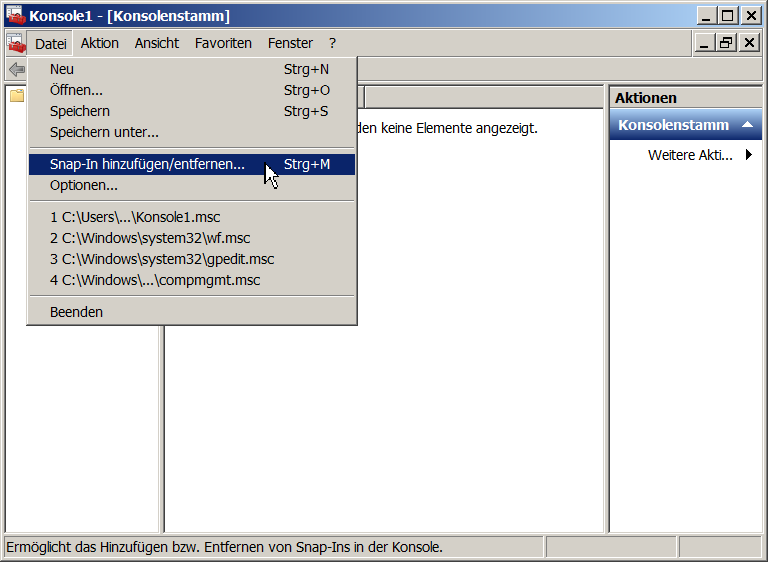 Zertifikate-Snap-In zur mmc hinzufügen