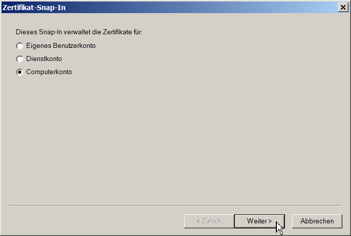Zertifikate für ein Computerkonto bearbeiten
