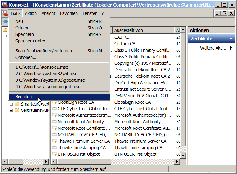 Microsoft-Management-Console beenden