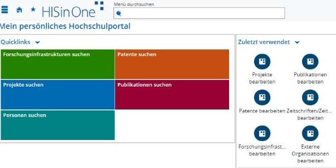 Die Firma HIS ist Entwickler und Bereitsteller der Software (HISinOne) für das Forschungsinformationssystem (HISinOne-RES) 
