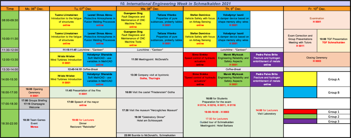 Schedule with Groups IEW 2021